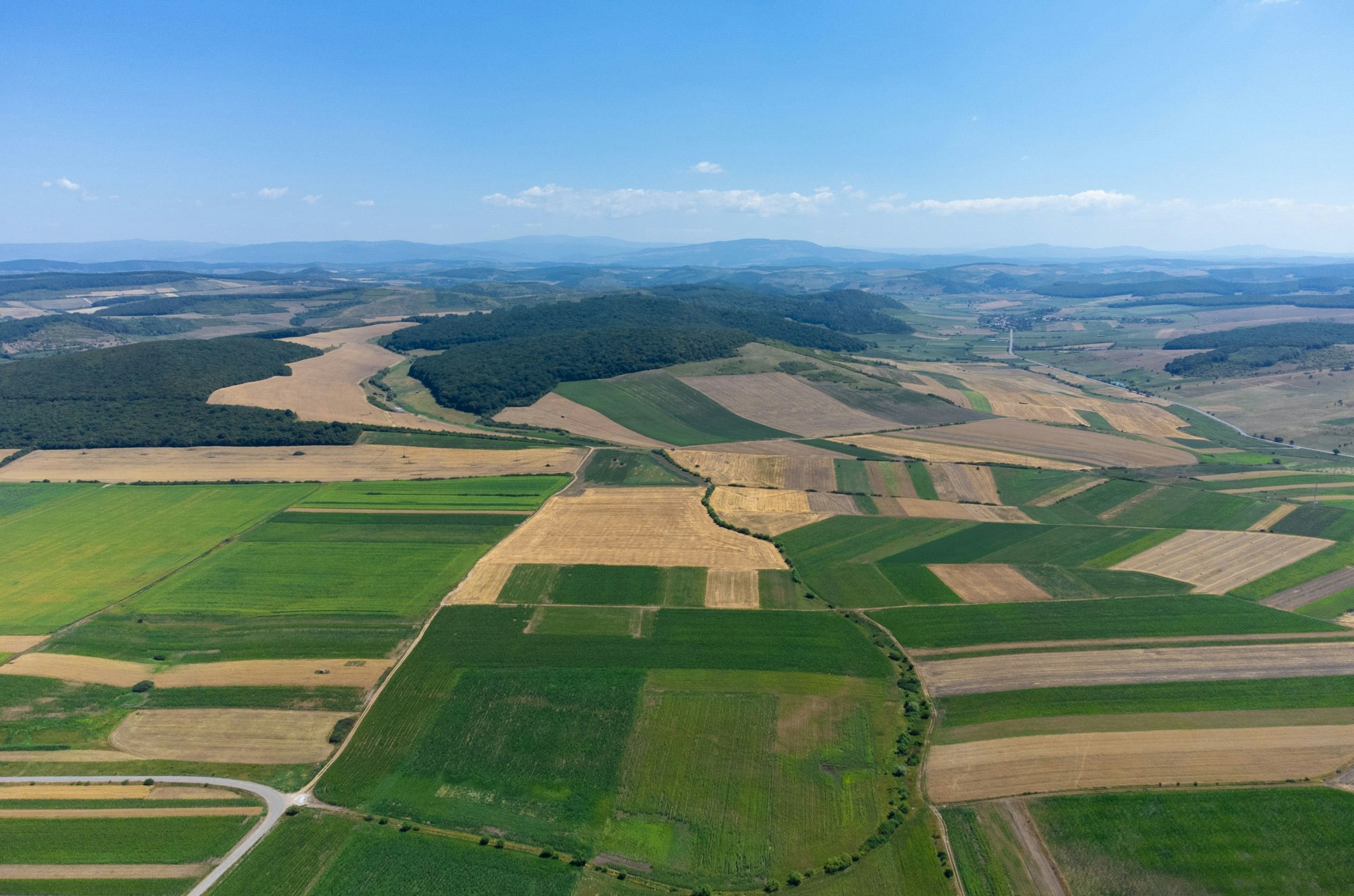 Many agricultural lands seen from above